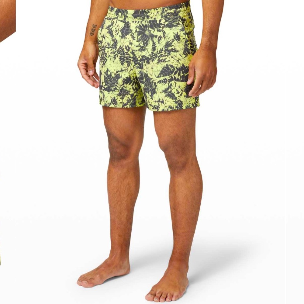 Lululemon Channel Cross Swim Short 5" Tropic Lemon Vibe Graphite Grey Men’s Sz M